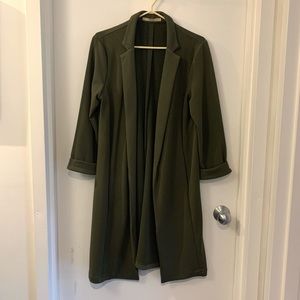 Green stretchy long blazer style coat